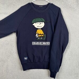 INTHEBOX Peanuts Womens Large Sweatshirt Crewneck Navy Blue Charlie Brown EUC